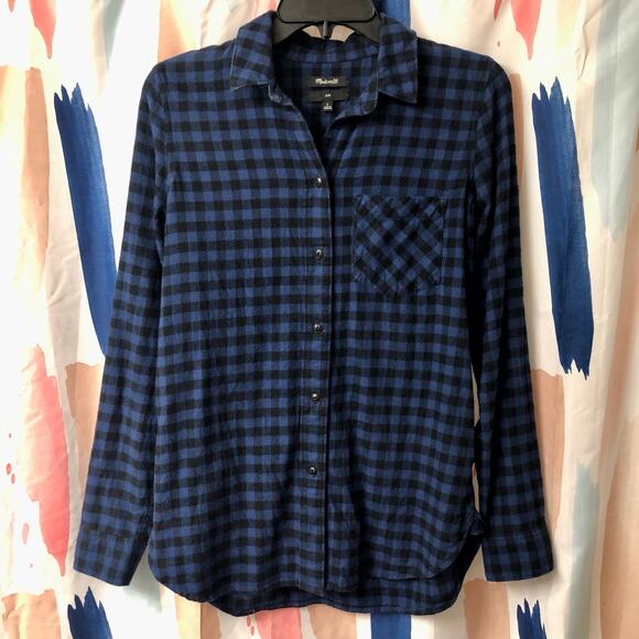 Madewell Black and Blue Gingham Long Sleeve Button Down Shirt Size Small - Picture 3 of 14